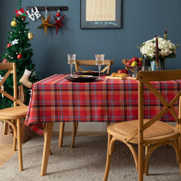 Qfdian Checkered Christmas Tablecloth Oblong Red Retro Plaid Table Cloth Stain Resistance Winter Xmas Holiday Party Kitchen Table Cover